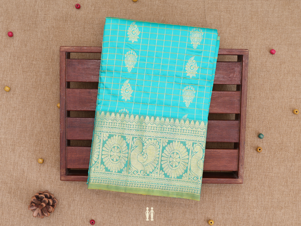 Checks Design Sea Green Kanchipuram Pavadai Sattai Material