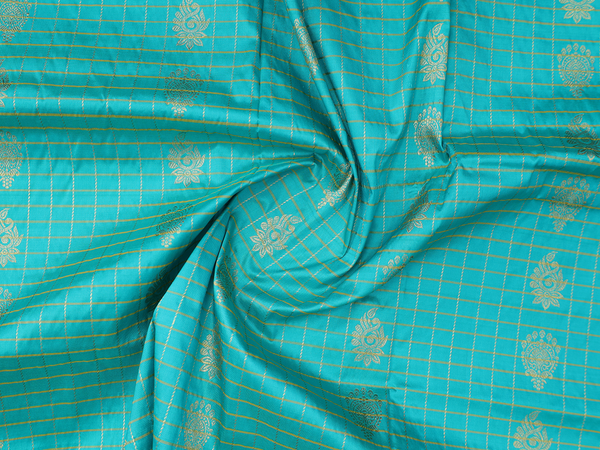 Checks Design Sea Green Kanchipuram Pavadai Sattai Material
