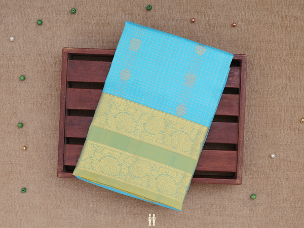 Checks Design Sky Blue Kanchipuram Pavadai Sattai Material
