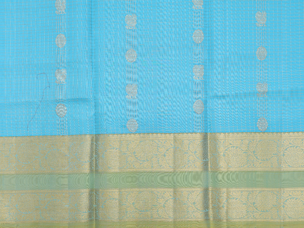 Checks Design Sky Blue Kanchipuram Pavadai Sattai Material