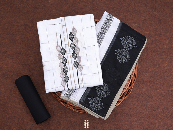 Checks Design White Cotton Unstitched Salwar Material