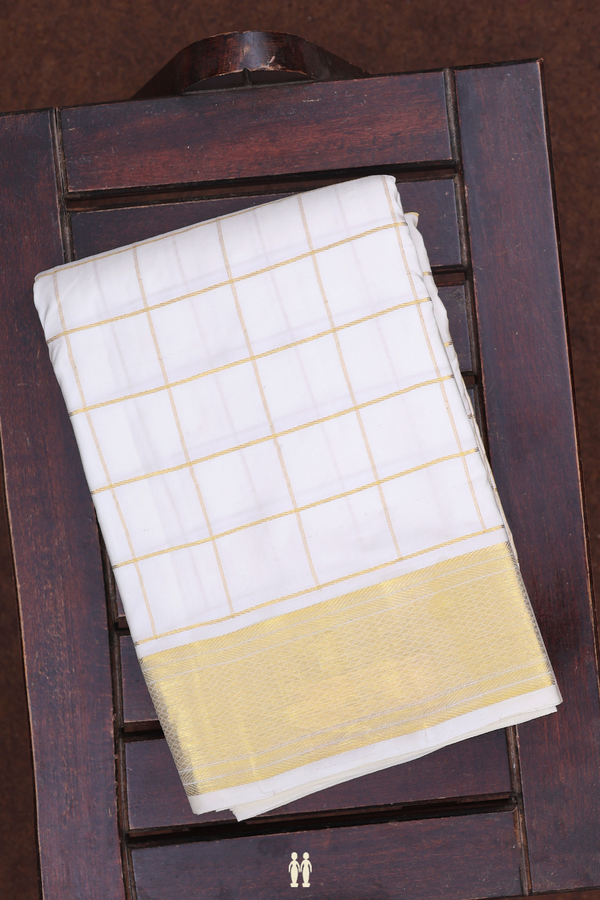 Checks Design White Silk Dhoti