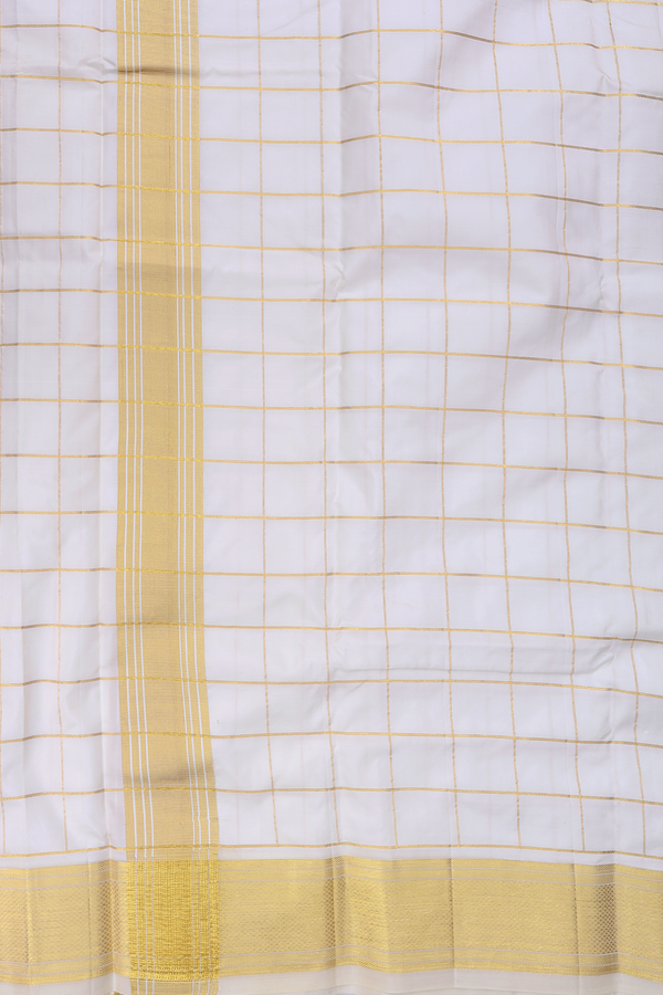 Checks Design White Silk Dhoti