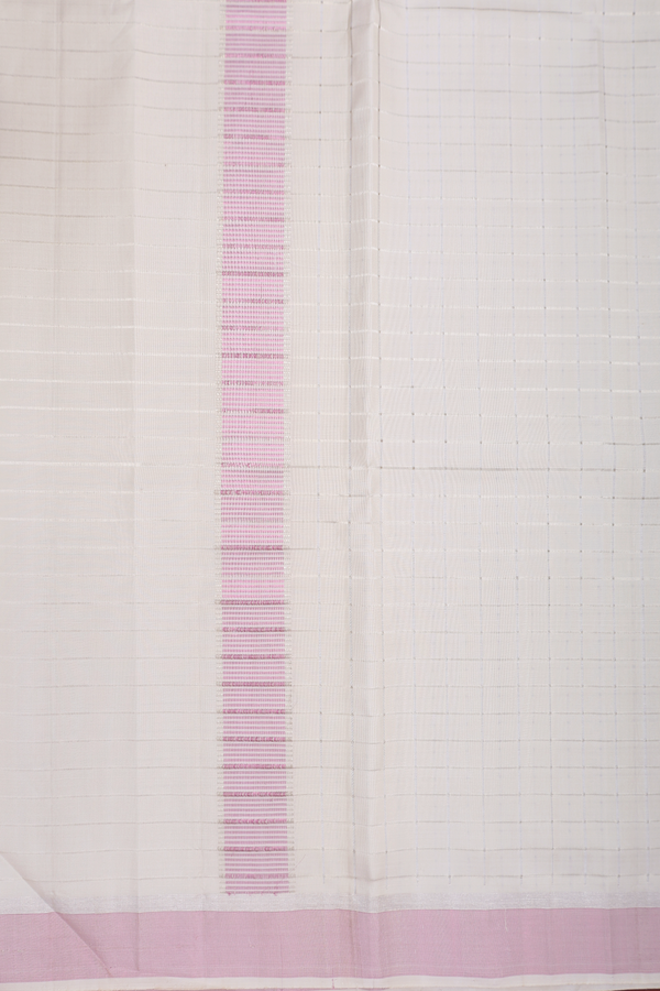 Checks Design White Silk Dhoti With Angavastram Set