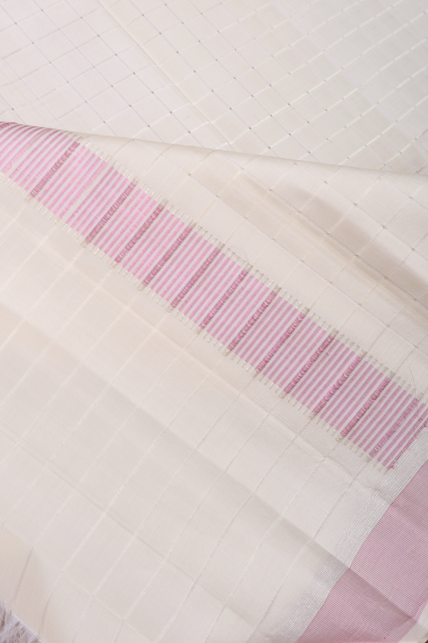 Checks Design White Silk Dhoti With Angavastram Set