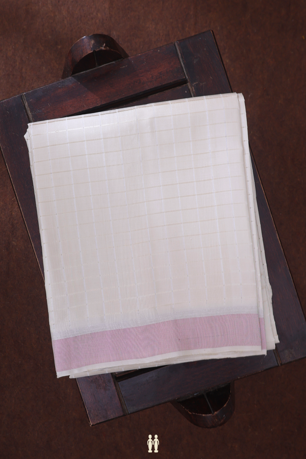 Checks Design White Silk Dhoti With Angavastram Set