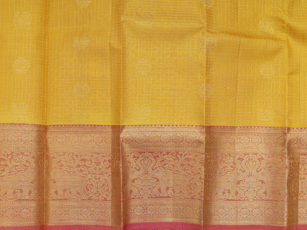Checks Design Yellow Kanchipuram Pavadai Sattai Material