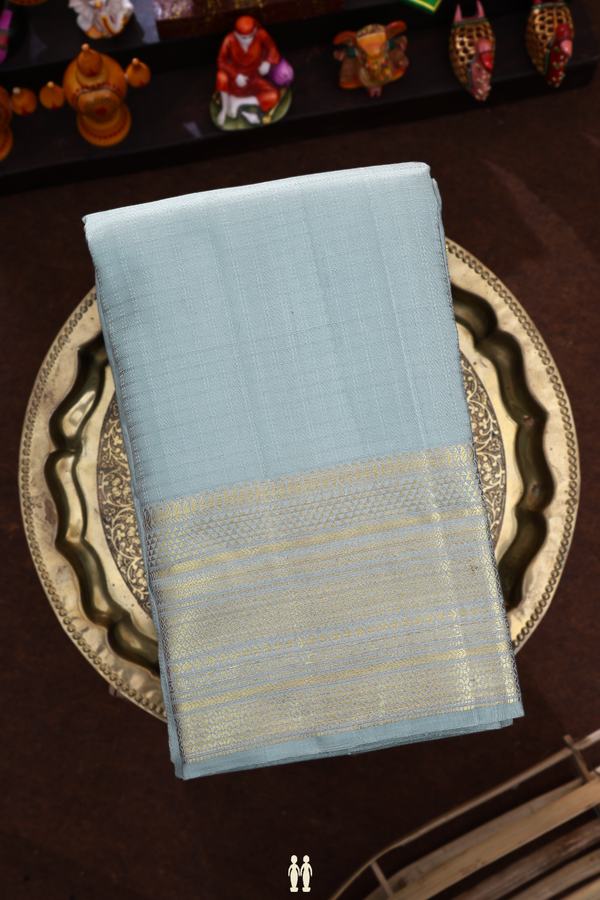 Checks Threadwork Design Grey Kanchipuram Silk Saree