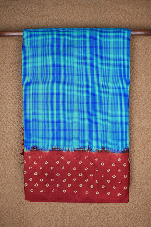 Checks With Bandhani Border Blue Kanchipuram Silk Saree