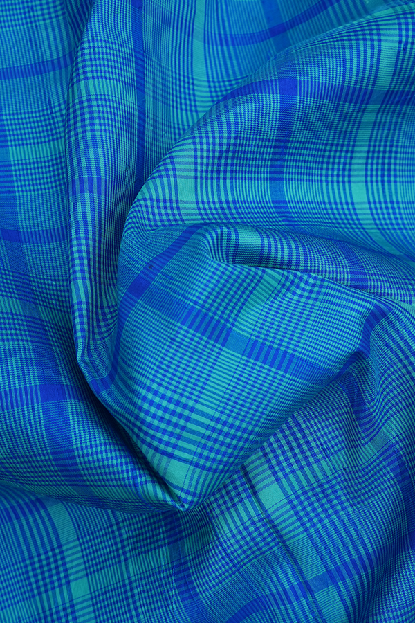 Checks With Bandhani Border Blue Kanchipuram Silk Saree