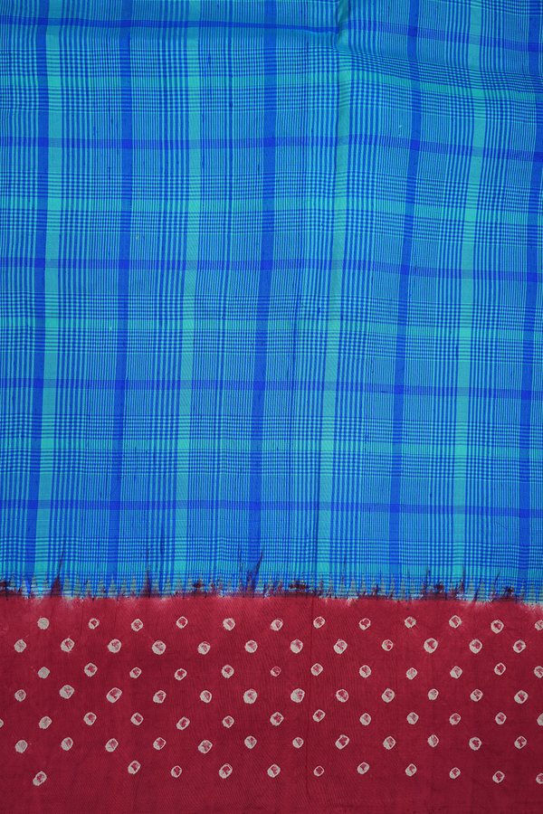 Checks With Bandhani Border Blue Kanchipuram Silk Saree
