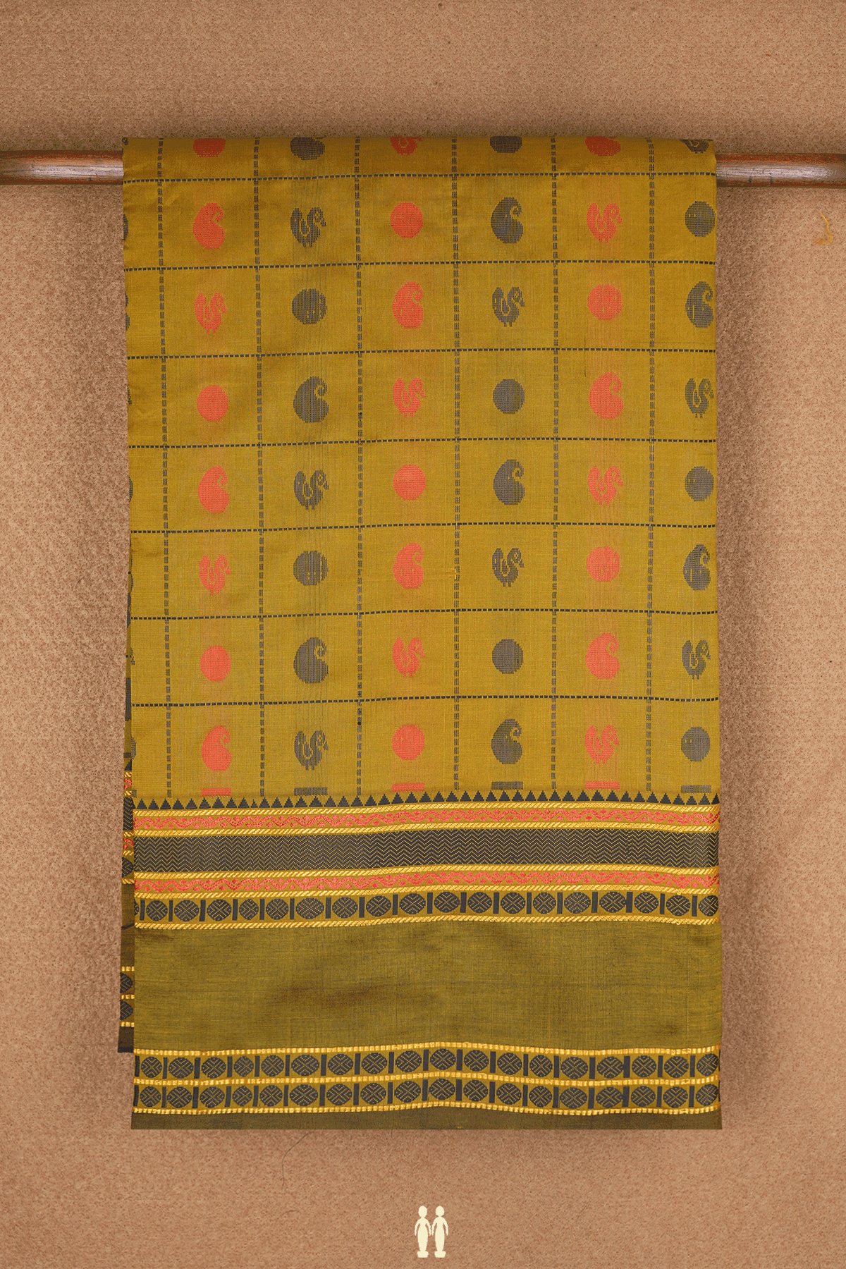 Checks With Buttas Golden Brown Poly Cotton Saree