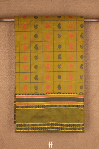 Checks With Buttas Golden Brown Poly Cotton Saree