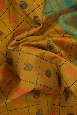Checks With Buttas Golden Brown Poly Cotton Saree