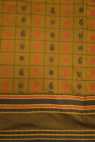 Checks With Buttas Golden Brown Poly Cotton Saree