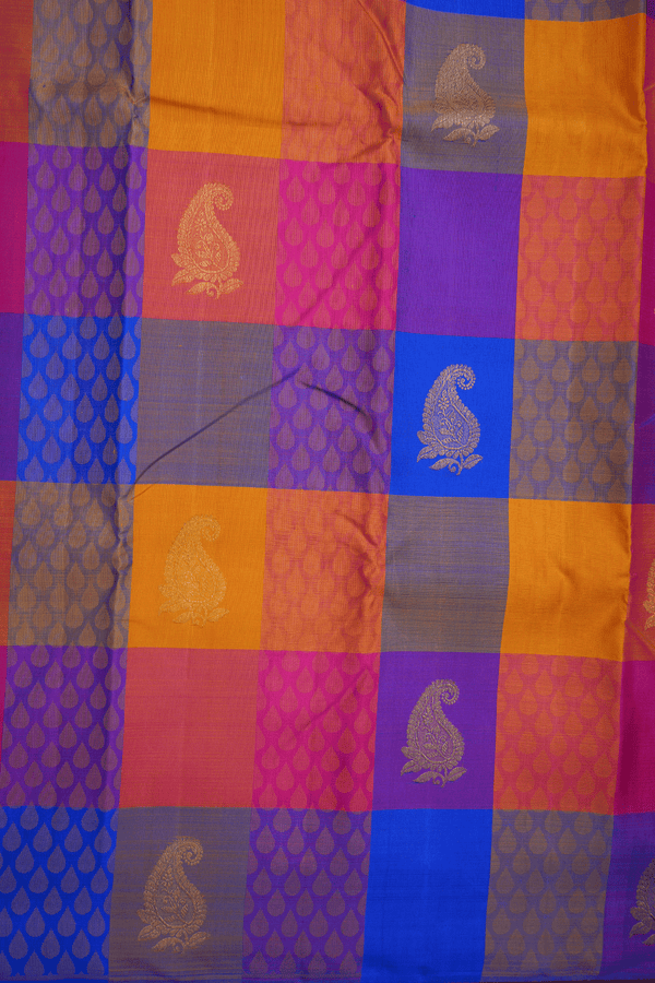 Checks With Buttas Multicolor Kanchipuram Silk Saree