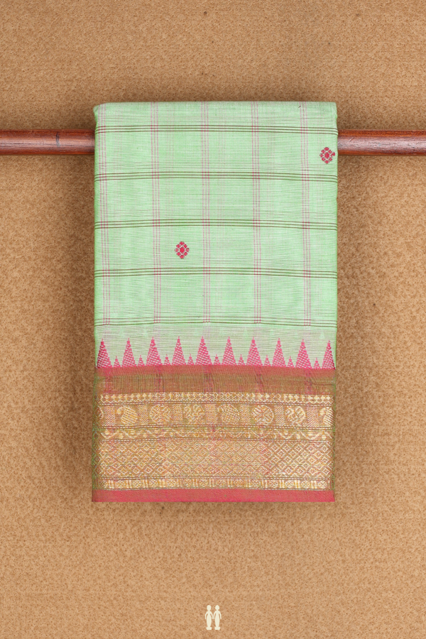 Checks With Buttas Pastel Green Chettinadu Cotton Saree
