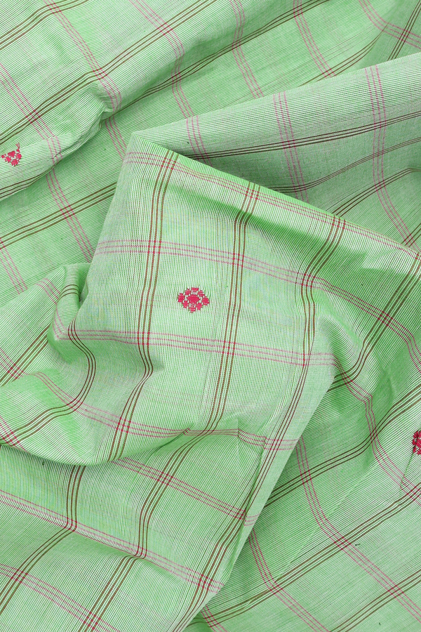 Checks With Buttas Pastel Green Chettinadu Cotton Saree