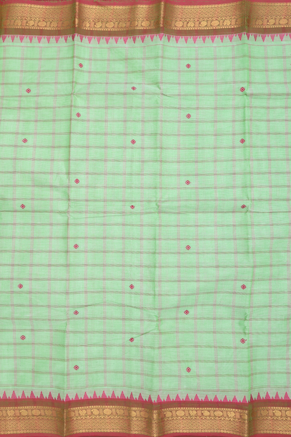 Checks With Buttas Pastel Green Chettinadu Cotton Saree