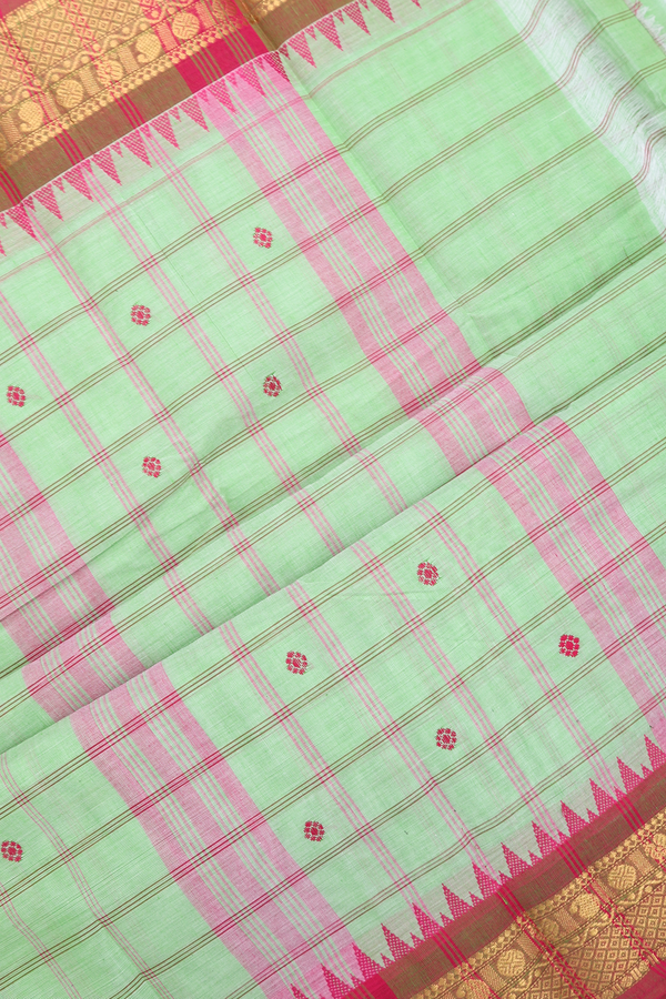Checks With Buttas Pastel Green Chettinadu Cotton Saree