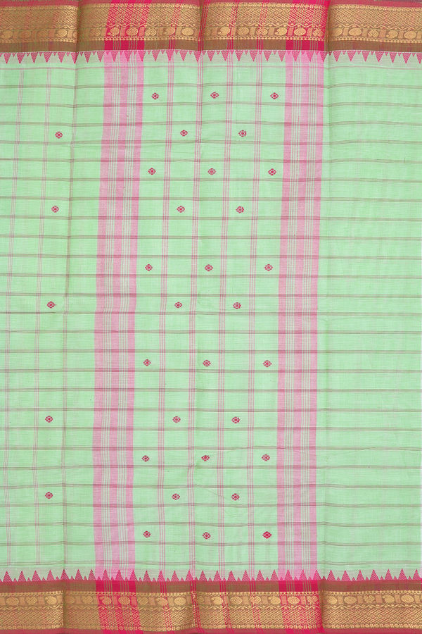 Checks With Buttas Pastel Green Chettinadu Cotton Saree