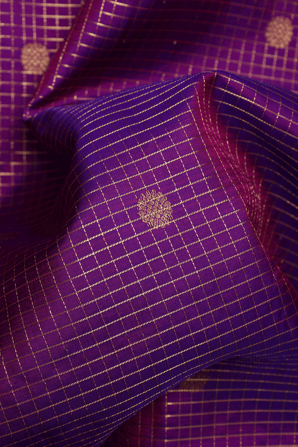 Checks With Buttas Purple Rose Kanchipuram Silk Saree