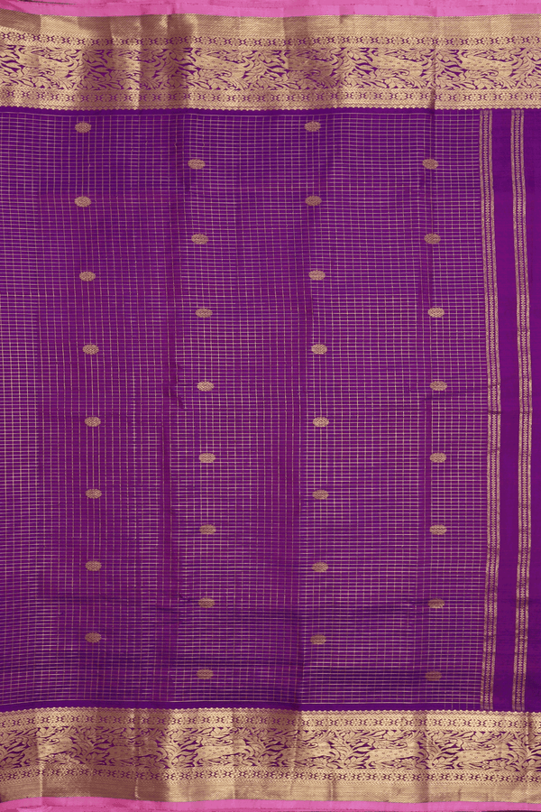 Checks With Buttas Purple Rose Kanchipuram Silk Saree