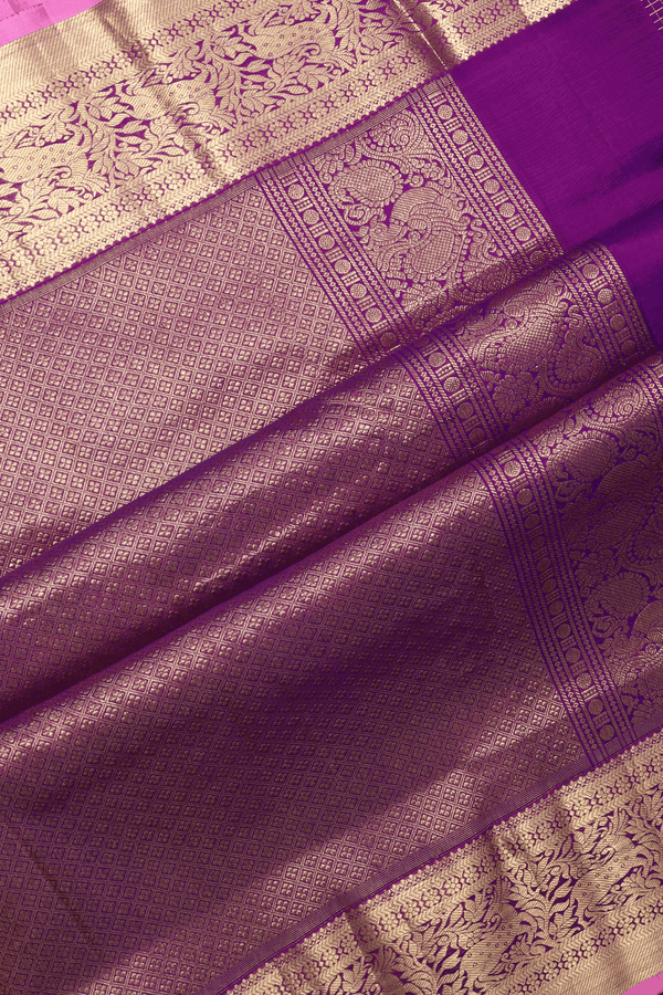 Checks With Buttas Purple Rose Kanchipuram Silk Saree
