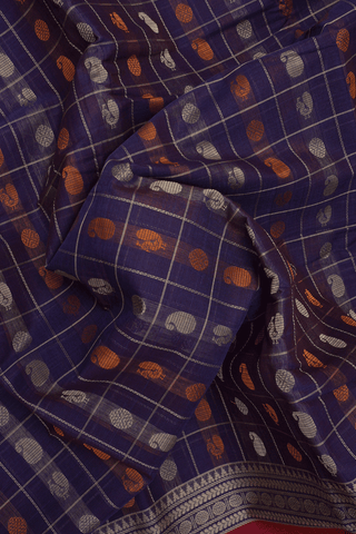 Checks With Buttas Regal Purple Chettinadu Cotton Saree