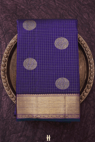 Checks With Buttas Regal Purple Kanchipuram Silk Saree