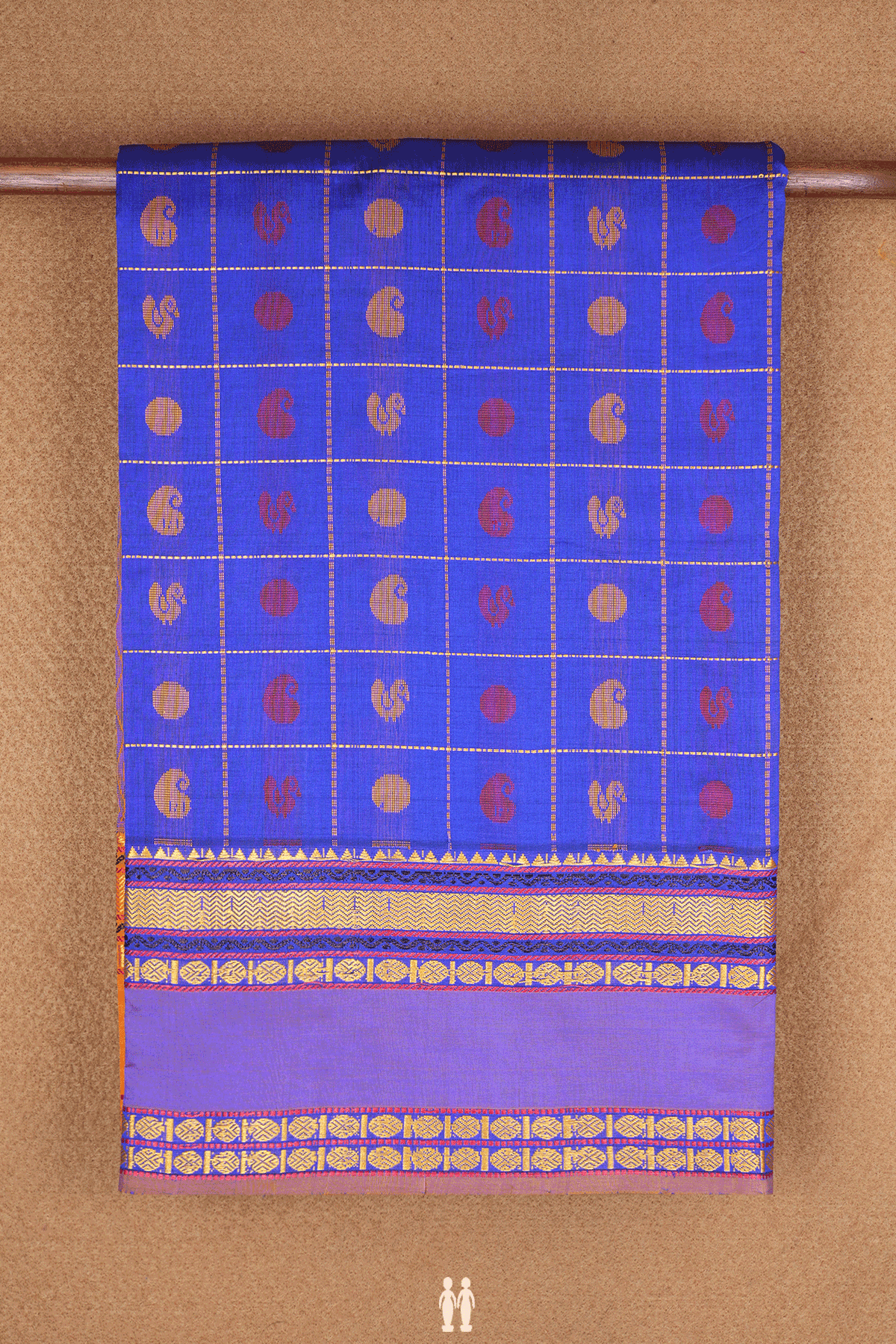 Checks With Buttas Royal Blue Poly Cotton Saree