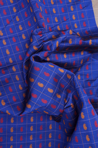 Checks With Buttas Royal Blue Poly Cotton Saree