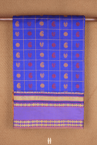 Checks With Buttas Royal Blue Poly Cotton Saree