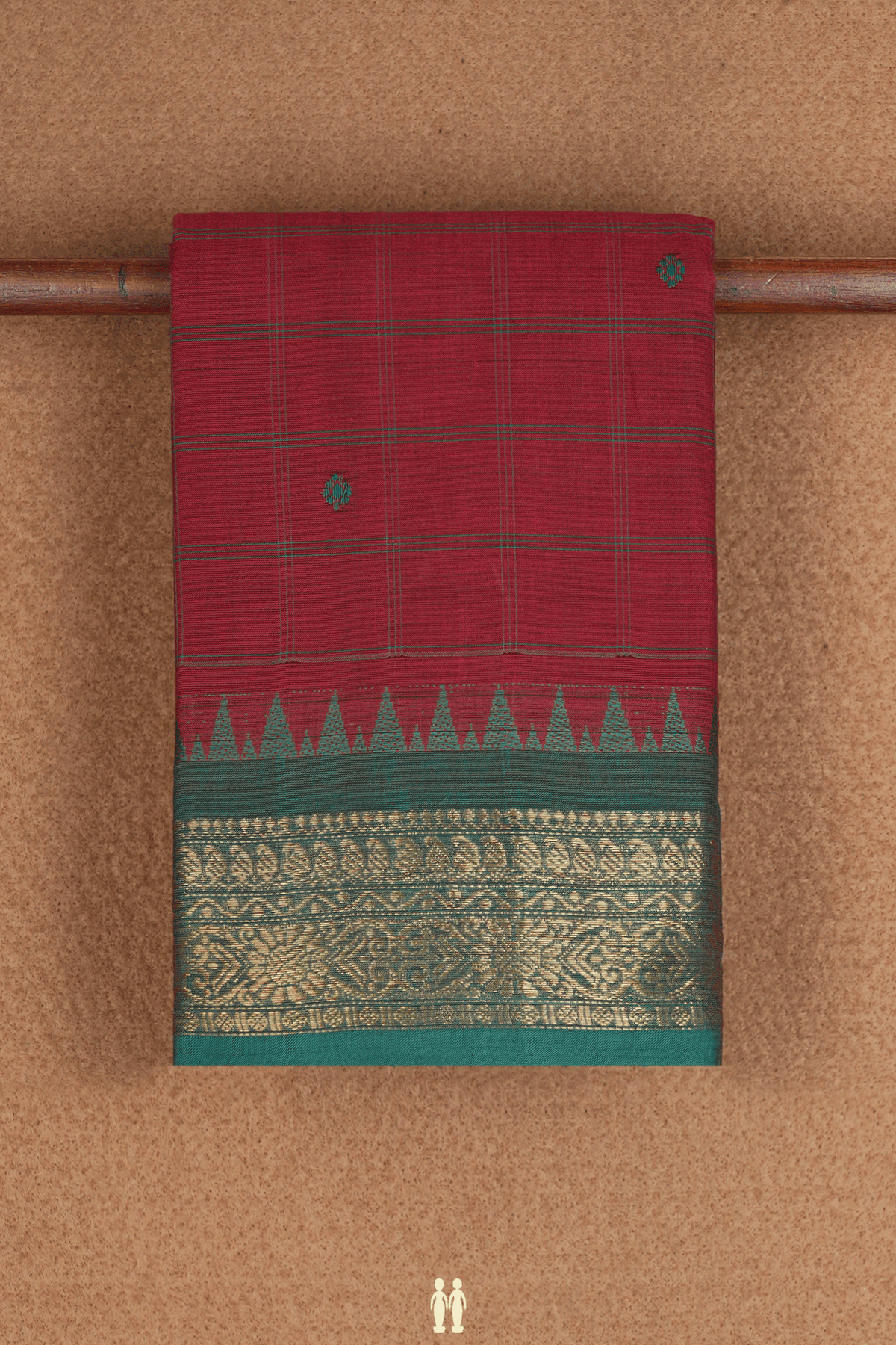 Checks With Buttas Rust Red Chettinadu Cotton Saree