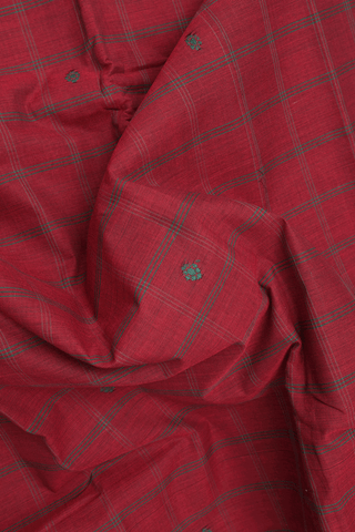 Checks With Buttas Rust Red Chettinadu Cotton Saree