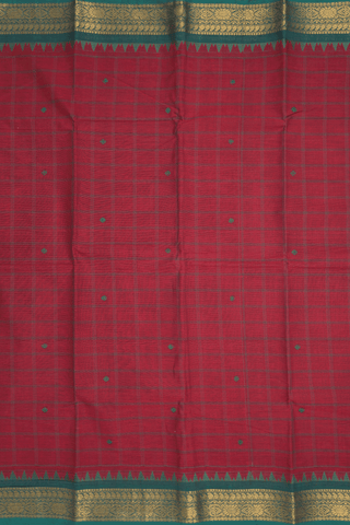 Checks With Buttas Rust Red Chettinadu Cotton Saree