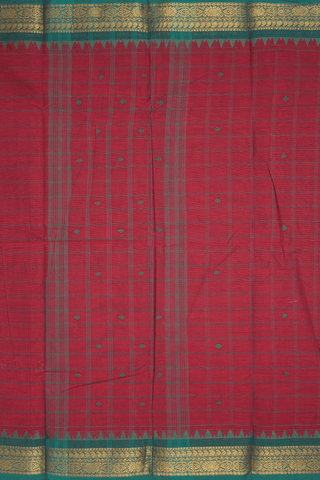 Checks With Buttas Rust Red Chettinadu Cotton Saree