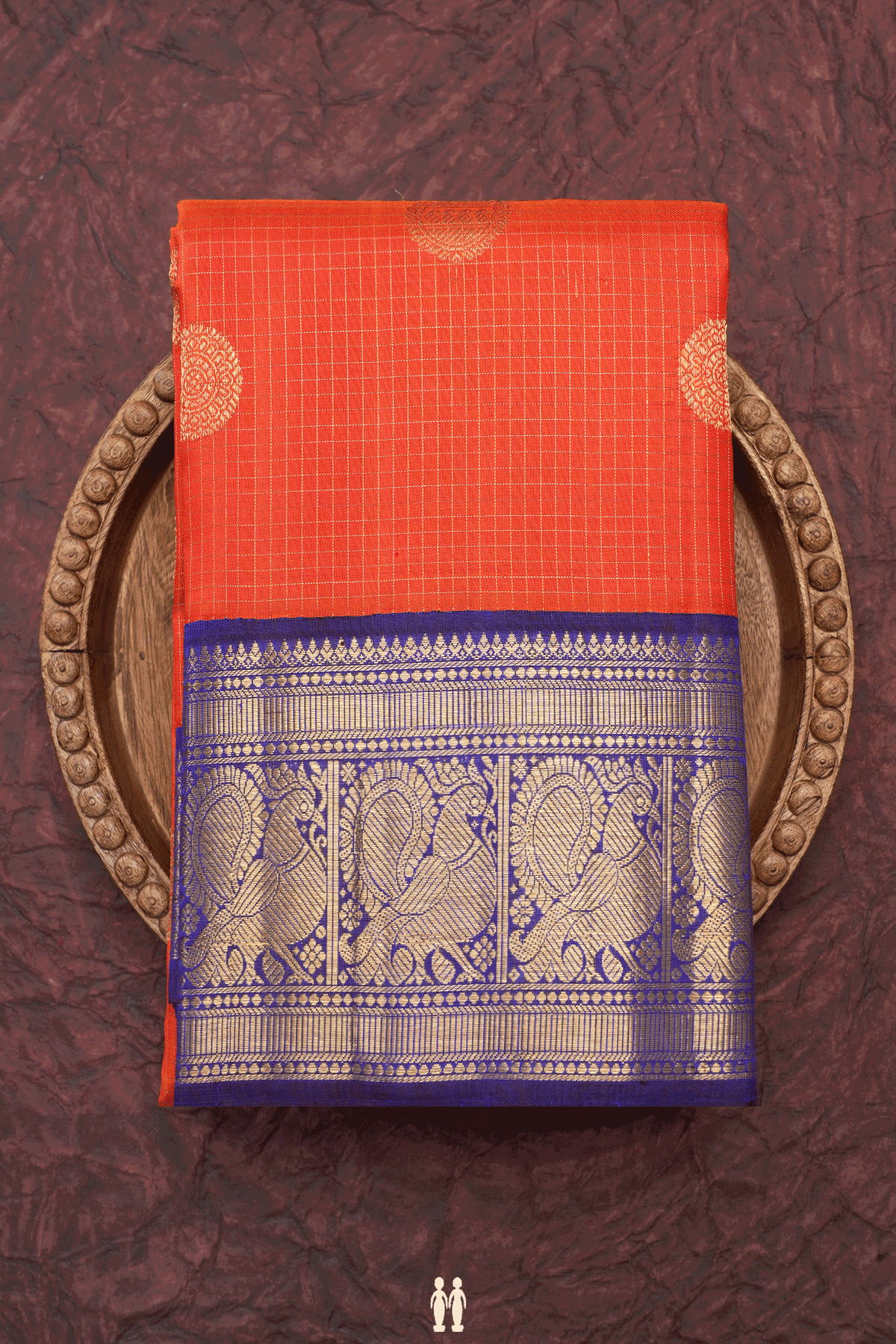 Checks With Buttas Spiced Orange Kanchipuram Silk Saree