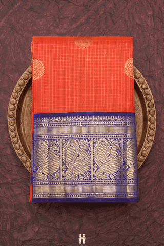 Checks With Buttas Spiced Orange Kanchipuram Silk Saree
