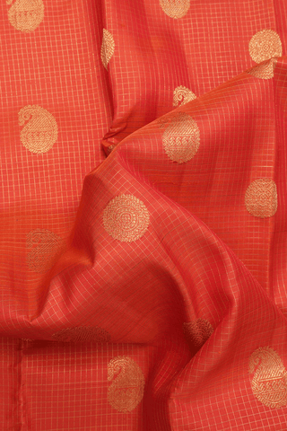 Checks With Buttas Spiced Orange Kanchipuram Silk Saree