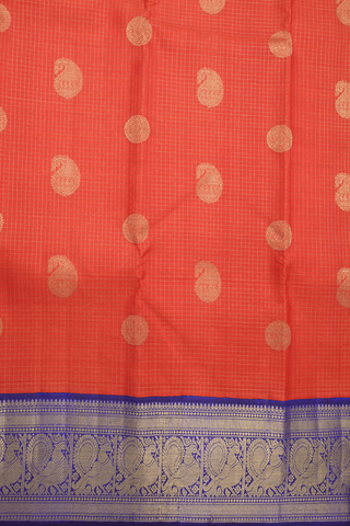 Checks With Buttas Spiced Orange Kanchipuram Silk Saree