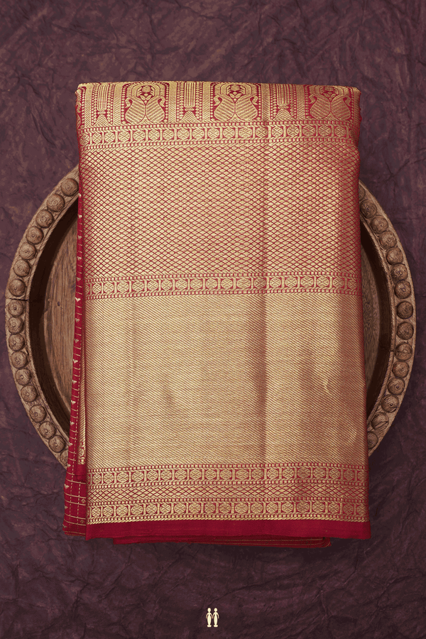 Checks With Buttis Blush Red Kanchipuram Silk Saree