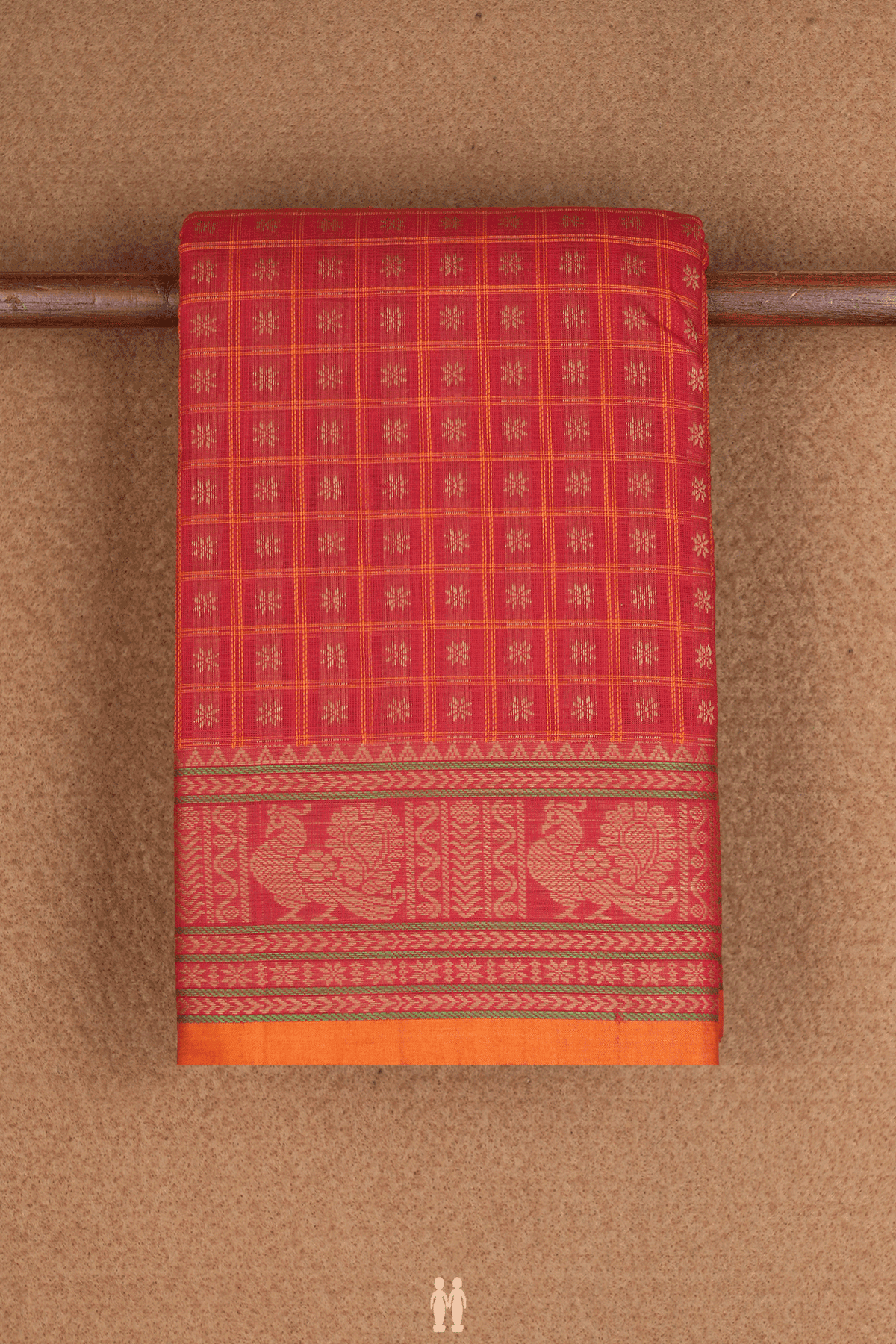 Checks With Buttis Crimson Red Chettinadu Cotton Saree