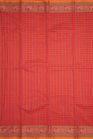 Checks With Buttis Crimson Red Chettinadu Cotton Saree
