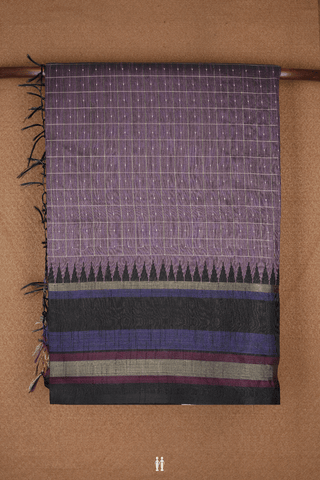 Checks With Buttis Dusty Mulberry Semi Jute Saree