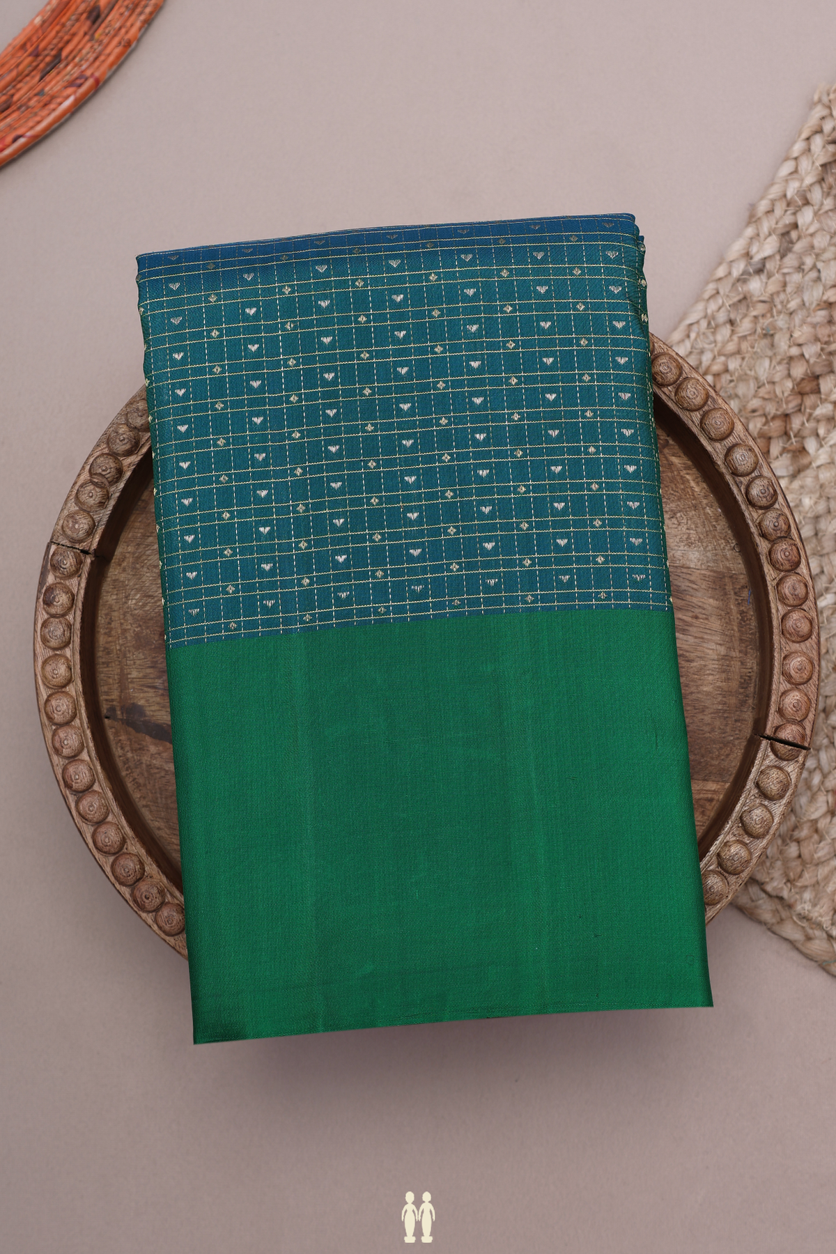 Checks With Buttis Forest Green Kanchipuram Silk Saree