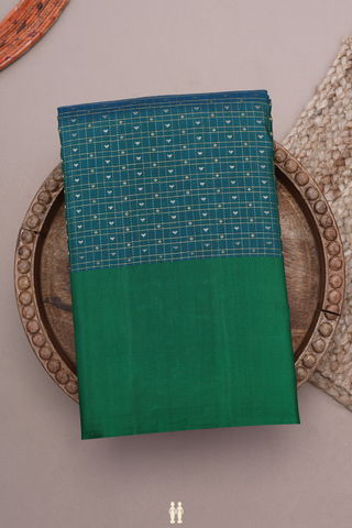 Checks With Buttis Forest Green Kanchipuram Silk Saree