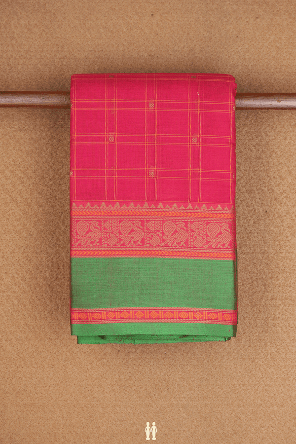 Checks With Buttis Rani Pink Coimbatore Cotton Saree