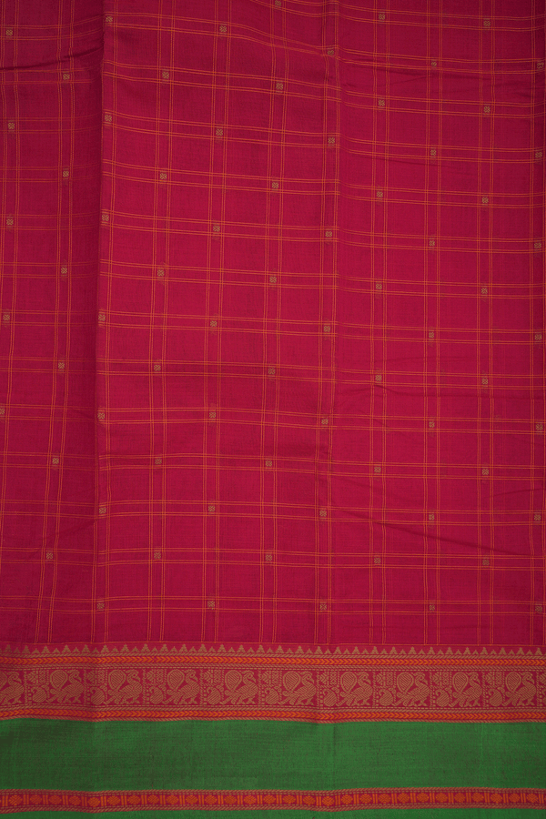 Checks With Buttis Rani Pink Coimbatore Cotton Saree
