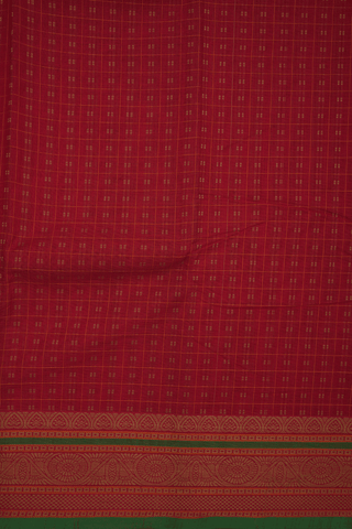 Checks With Buttis Ruby Red Coimbatore Cotton Saree